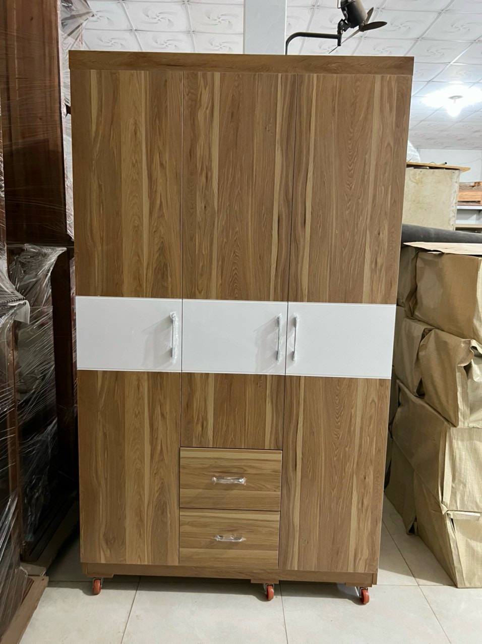 Tủ áo gỗ MDF 3 cánh trơn_1,6m_màu 195